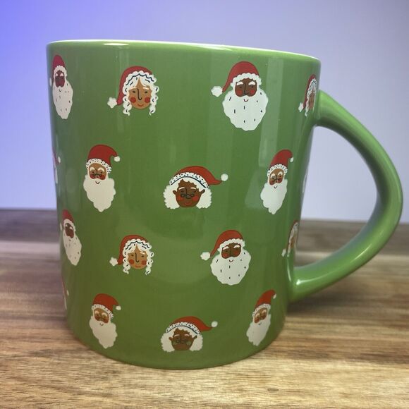 Wondershop Ho Ho Ho Black Santa Mrs. Claus Green Christmas Holiday Mug Whimsical - Picture 1 of 7